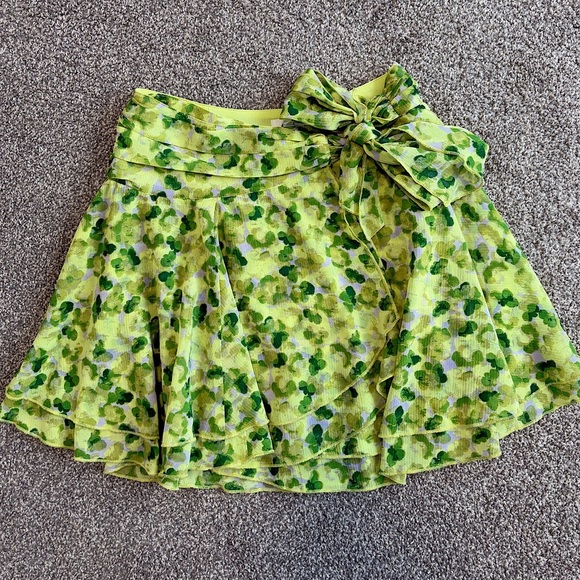Aerie Green Floral Print Summer‎ Flowy Bow Mini Wrap Skirt Size XS - Picture 1 of 10
